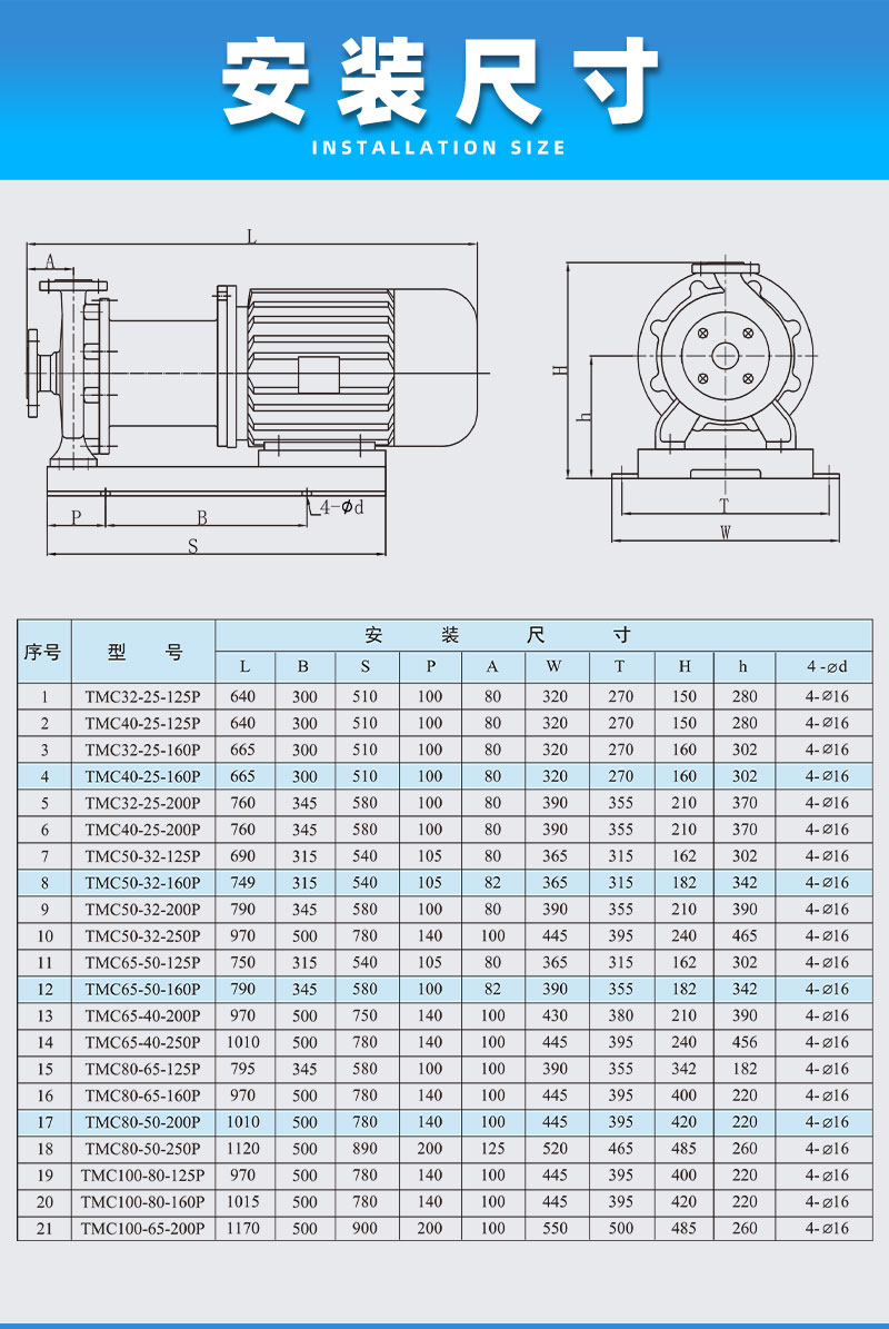 不銹鋼磁力泵安裝尺寸